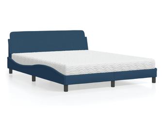 Pat cu saltea, albastru, 160x200cm, material textil