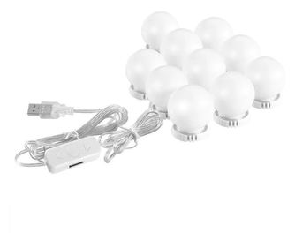 Set 10 žarnic LED za Hollywood ličilo ogledalo, s 3 načini svetlobe: hladno, toplo, naravno, povezava USB
