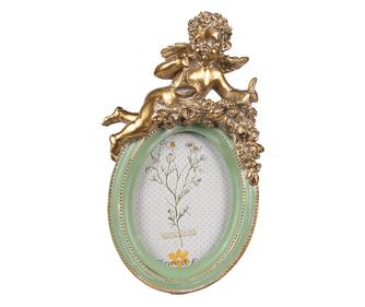 Stolni/Zidni okvir za fotografije, polirezin, zlatna/zelena, 10x3x16 cm, 6x9 cm