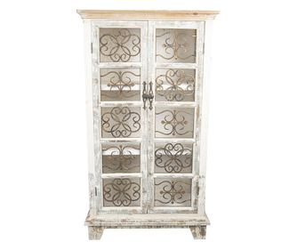 Vintage bijeli i prirodni drveni izložbeni ormarić 74x37x131 cm