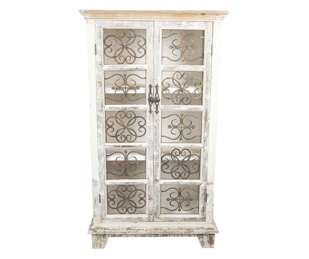 Vintage bela in naravna lesena vitrina 74x37x131 cm