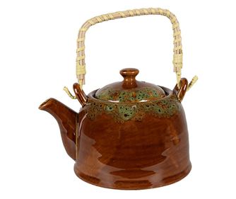 Čajnik sa cjedilom od keramike smeđe zelene boje 14x12 cm, 750 ml