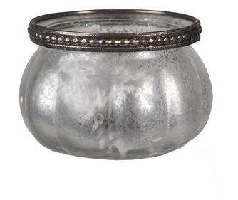 2 darabos ezüst színű üveg gyertyatartó szett, 9x6 cm