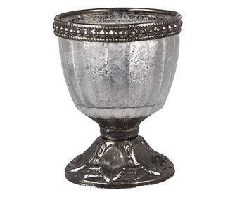 2 darabos ezüst üveg gyertyatartó szett, 6x8 cm