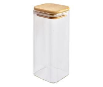 Komplet 2 steklenih kozarcev z lesenim pokrovom 6x6x15 cm