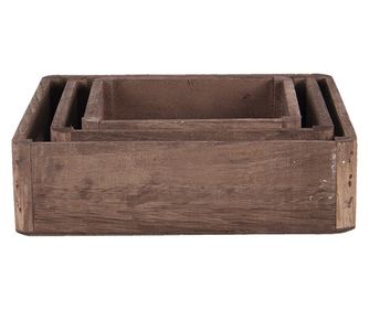 Комплект от 3 кафяви дървени подноса 24x24x6 см, 20x20x6 см, 16x16x6 см