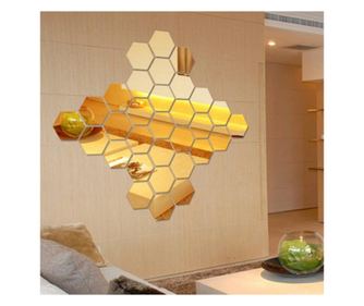 SET Oglinzi Decorative Acrilice Design Hexagon Gold - MyStyle Luxury Home 24 bucati/set