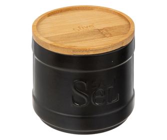 Recipient sare Black Nature, ceramica, bambus, 10 x 10 cm
