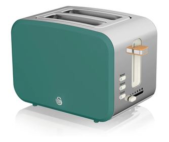 Тостер Swan ST14610GREN, 900 W, 2 филийки, 6 нива, Тавичка за трохи, Размразяване, Зелен