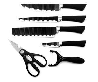 Комплект ножове HausRoland HR010-1, 6 части, Белачка и ножица, Черен