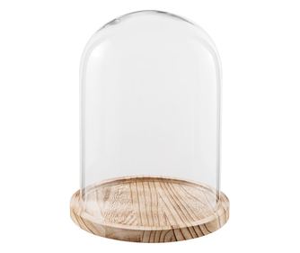 Okrasni krožnik naravni les prozorno steklo 23x29 cm