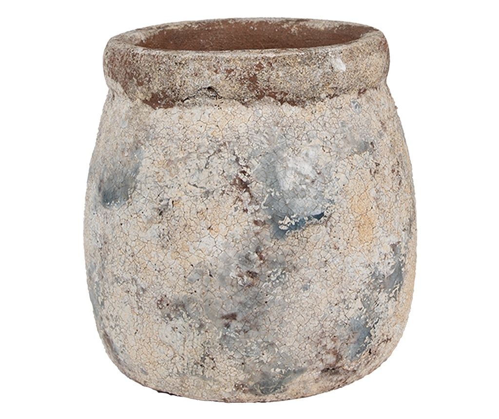 Terakota cvetlični lonec bež zelena 14x14 cm