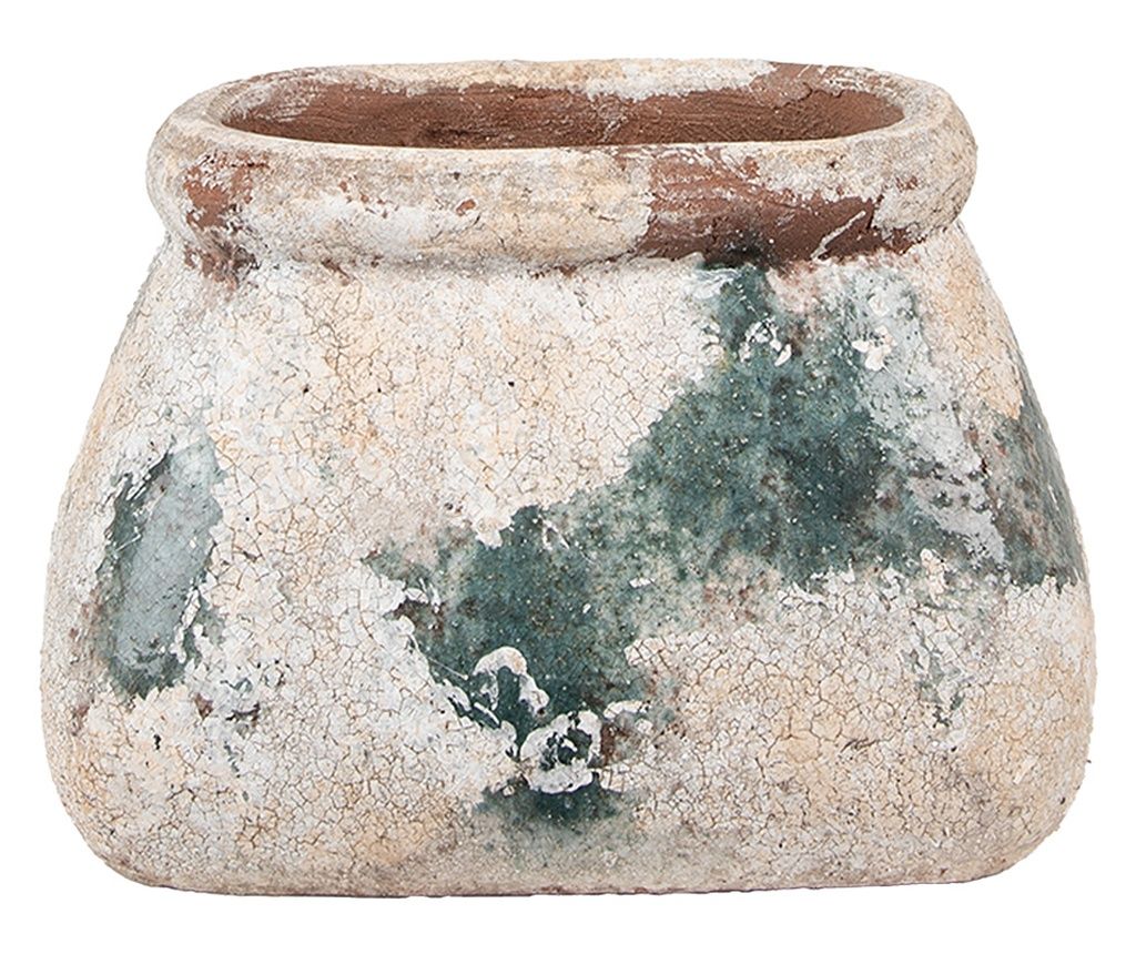 Terakota cvetlični lonec bež zelena 20x14x13 cm