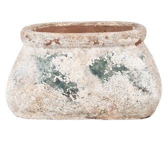 Ghiveci flori teracota bej verde 17x13x9 cm