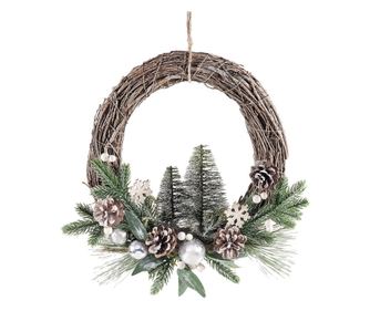 Coronita Craciun lemn brad artificial decorat 30 cm