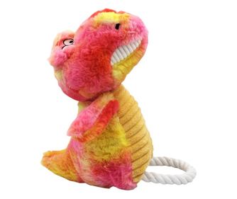 Jucărie dinozaur roz cu sunet pentru câini