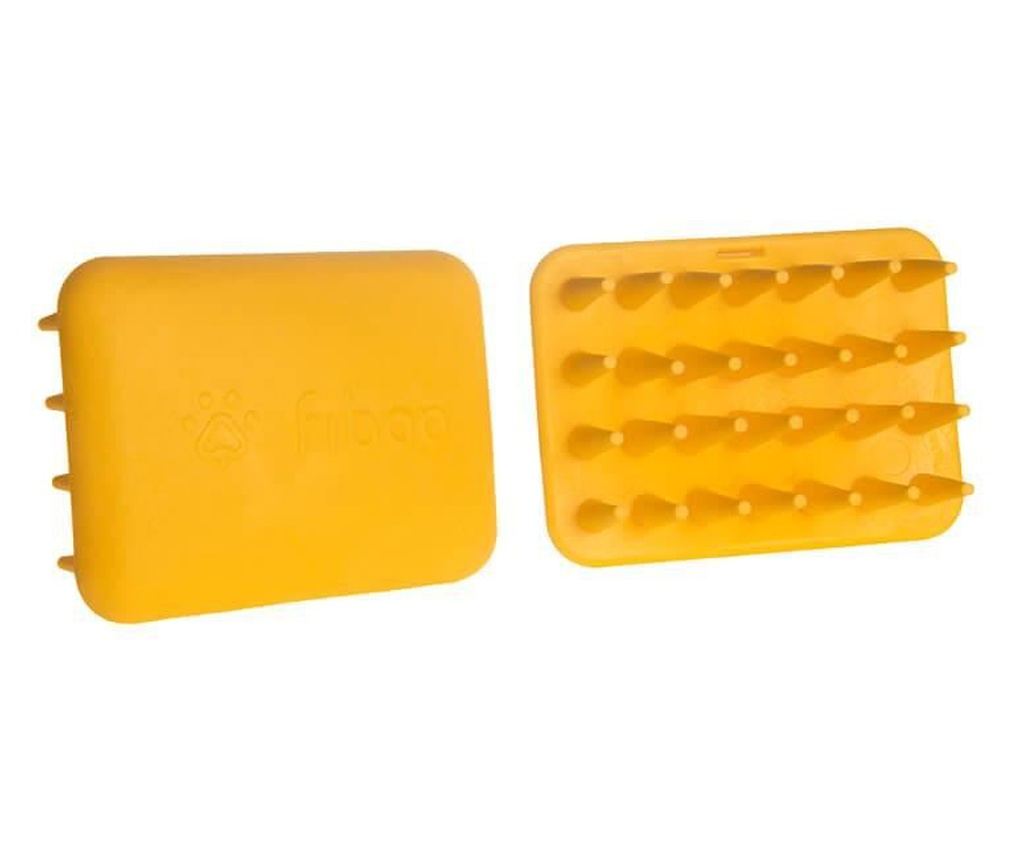 Perie soft pentru masaj si indepartarea parului de caine si pisica, plastic, galben, 90x64x38 mm - 3
