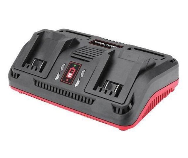 Worcraft 2x20V Li-ion akkumulátoros, 4 Ah-s akkumulátorral, 2x20V-os töltővel, gyűjtőzsákkal ellátott lombszívó