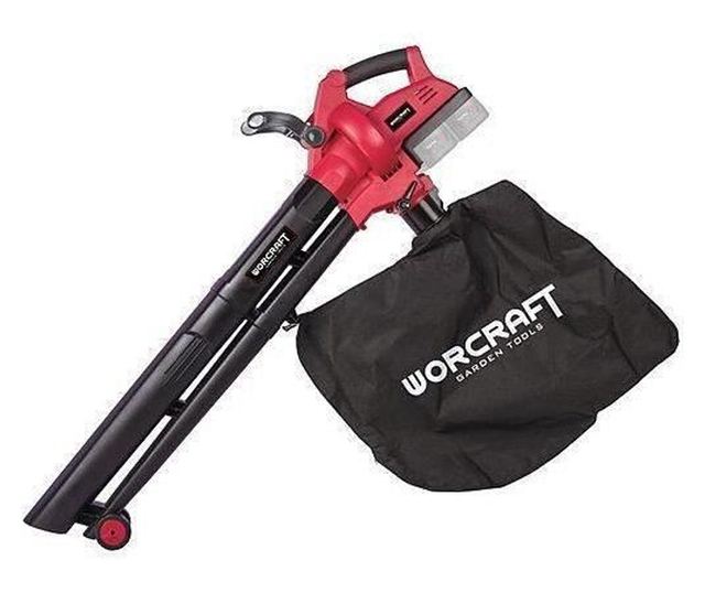 Worcraft 2x20V Li-ion akkumulátoros, 4 Ah-s akkumulátorral, 2x20V-os töltővel, gyűjtőzsákkal ellátott lombszívó