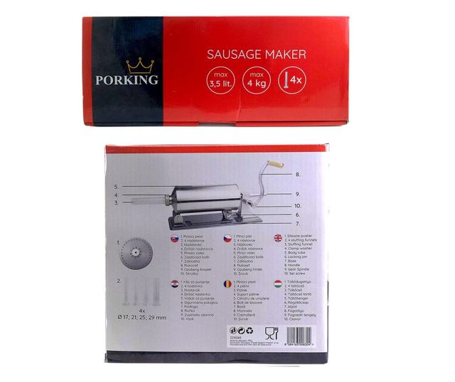 Horizontalna mašina za punjenje kobasica, inox, 4 kg