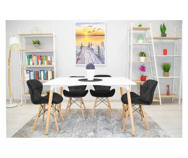 Set 4 scaune stil scandinav, Artool, Lago, catifea, lemn, negru, 48x43x74 cm