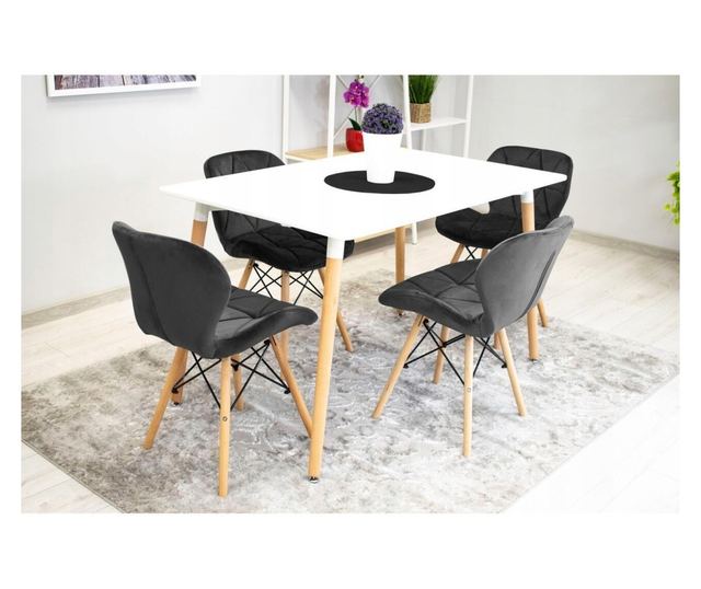 Set 4 scaune stil scandinav, Artool, Lago, catifea, lemn, negru, 48x43x74 cm