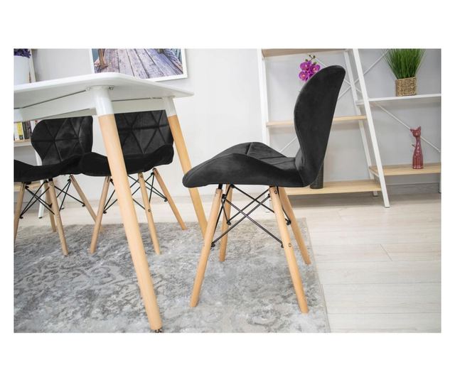 Set 4 scaune stil scandinav, Artool, Lago, catifea, lemn, negru, 48x43x74 cm