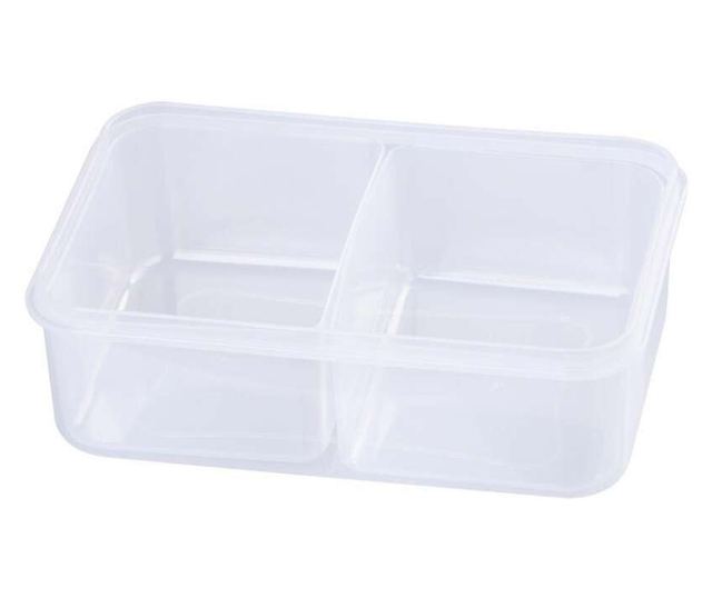 Kućica/posuda za hranu, plastika, nepropusna, plava, 2 odjeljka, sa žlicom i vilicom, 1,5 l, 22 x 15,2 x 7,6 cm, MagicHome