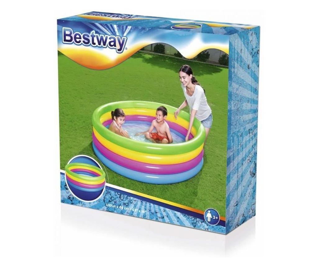 Piscina gonflabila pentru copii, rotunda, curcubeu, 157x46 cm, Bestway Rainbow - 2