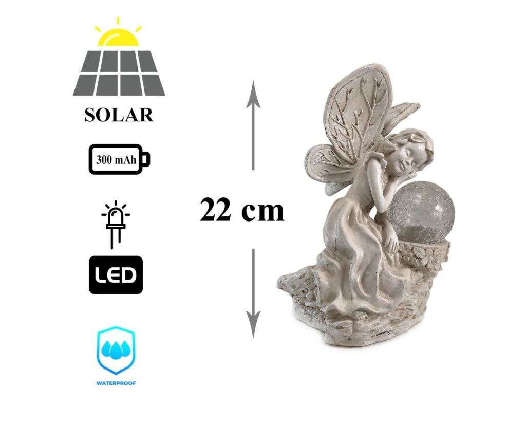 Vrtna dekoracija, poliresin, solarna svetilka, angel, 12x15x22 cm - 3