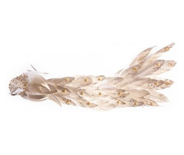 Decoratiune Craciun, paun, auriu si alb, 50x20x23 cm