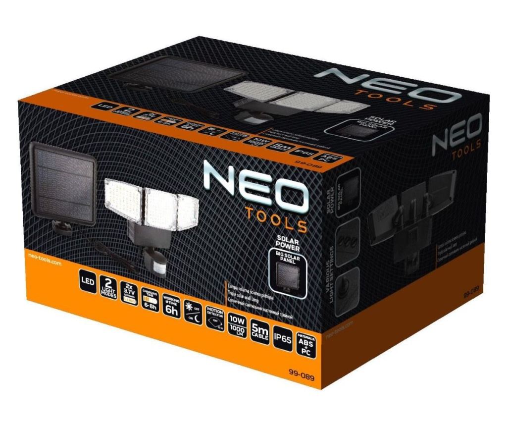 Solarna stenska svetilka, LED, senzor gibanja, 2 načina osvetlitve, 10 W, 1000 lm, IP65, NEO - 2
