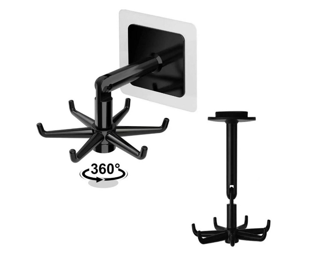 Περιστρεφόμενη Κρεμάστρα Κουζίνας με 6 Άγκιστρα, ABS, 11 εκ., Μαύρη - 3