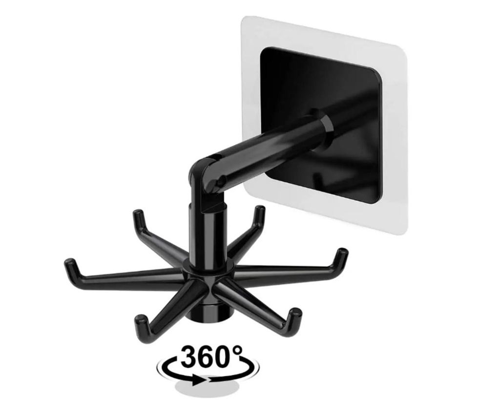 Περιστρεφόμενη Κρεμάστρα Κουζίνας με 6 Άγκιστρα, ABS, 11 εκ., Μαύρη - 4