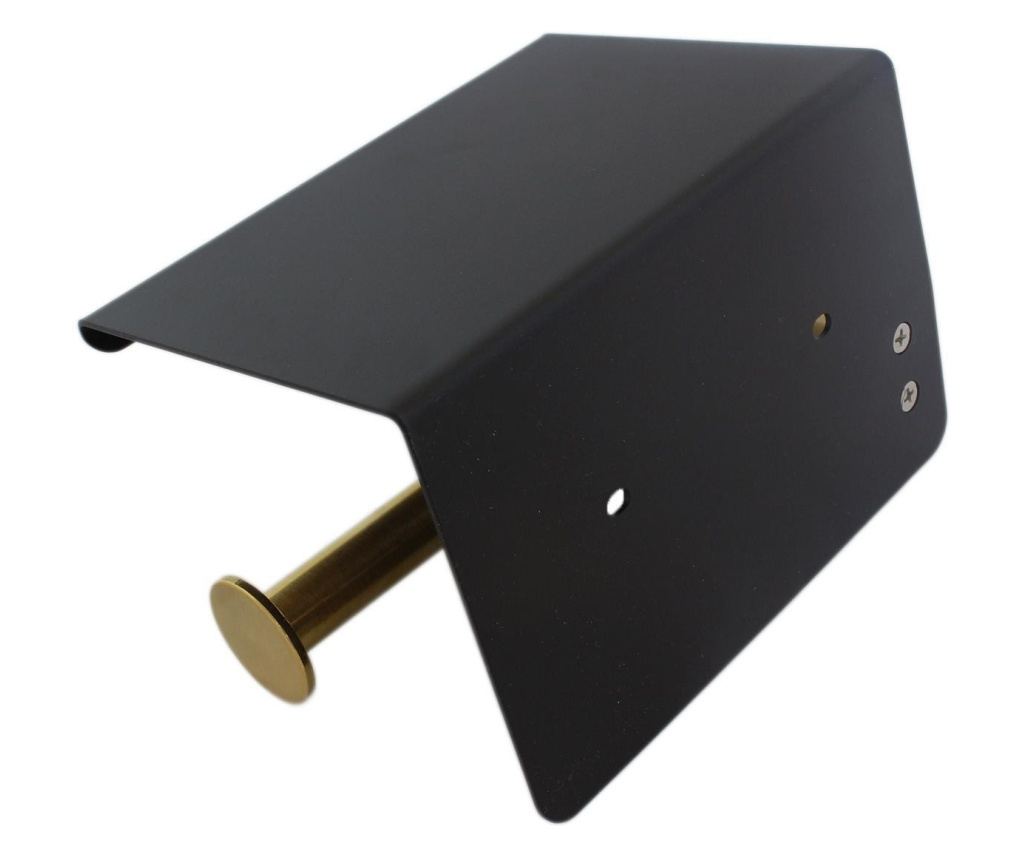 Suport pentru hartie igienica cu raft suplimentar, din otel, culoare neagra cu brat auriu - 4