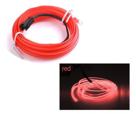 Neon Auto "EL Wire" piros színű, 1M hosszú, 12V-os áramellátással, dimmerrel