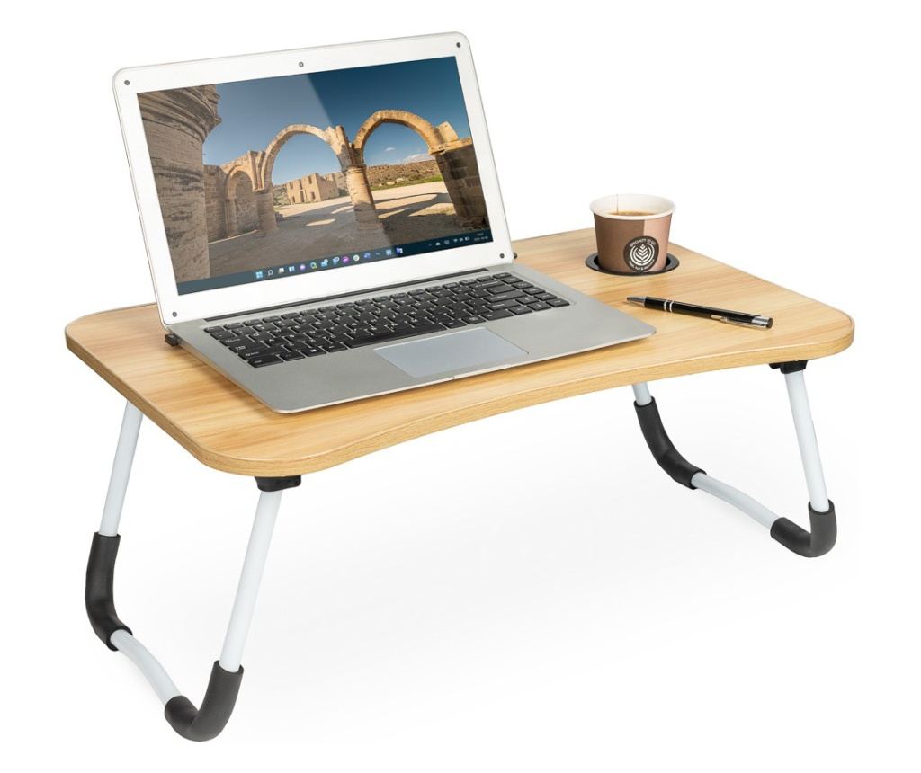 Sklopivi stol za laptop - MDF, 60 x 39.5 cm, s držačem za čašu i telefon - 2