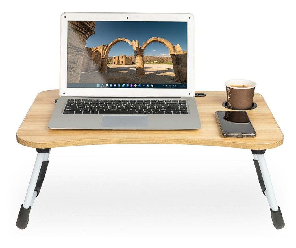 Sklopivi stol za laptop - MDF, 60 x 39.5 cm, s držačem za čašu i telefon - 3
