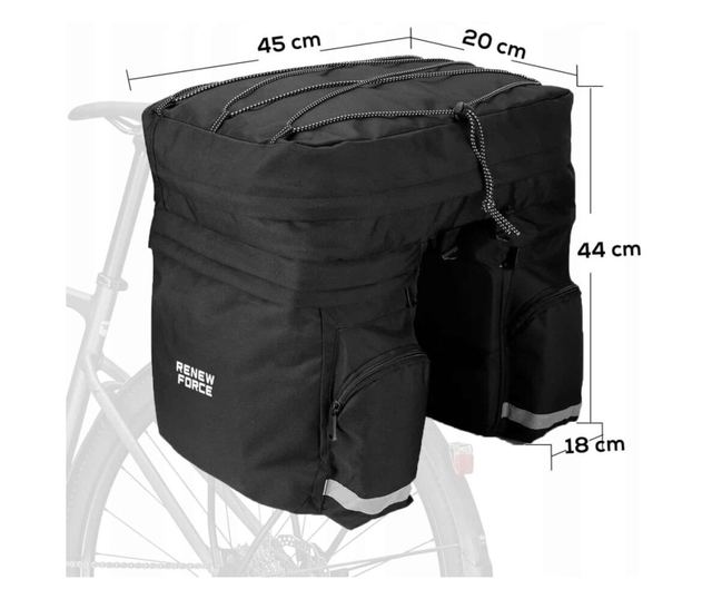 Torba za bicikle s dvostrukim nosačem, nepropusna, kapacitet 60 l, dimenzije: 44 x 44 x 20 cm