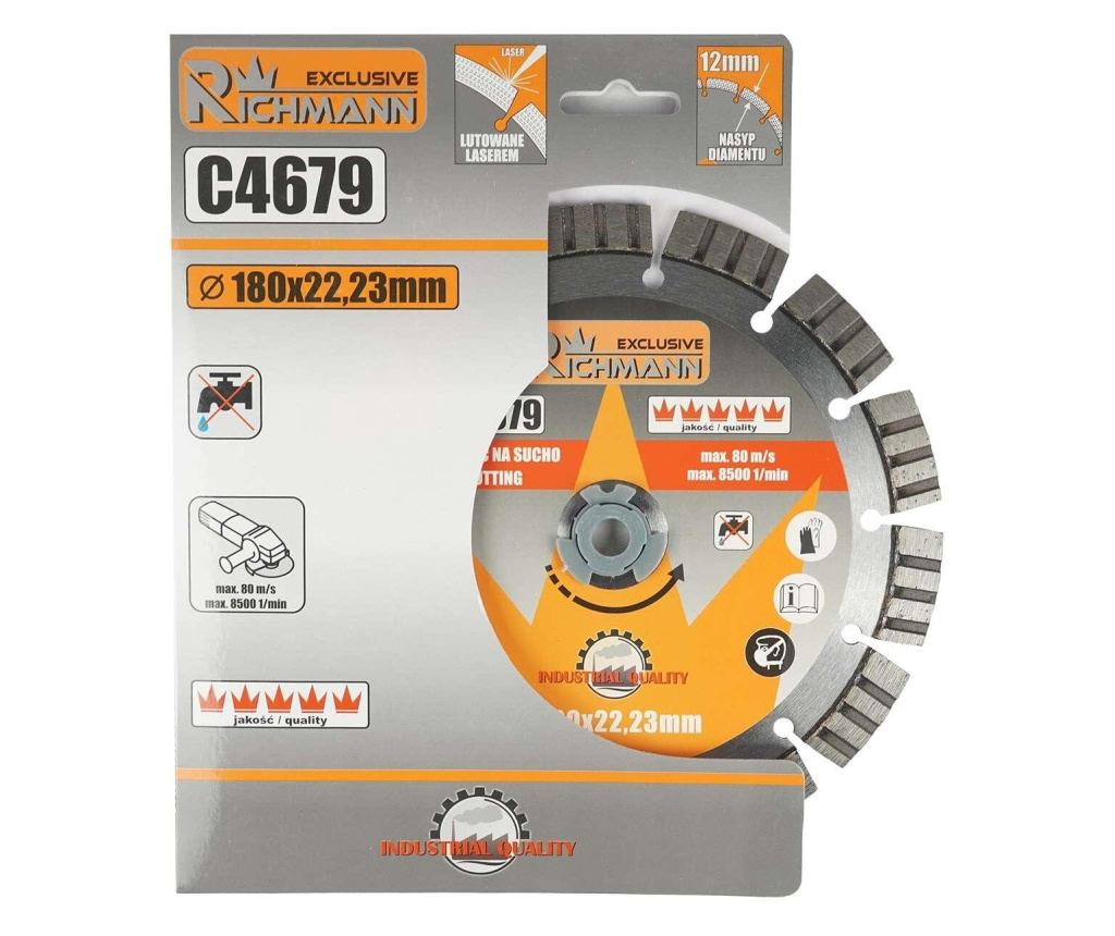 Szegmentált gyémánt vágótárcsa, betonhoz, száraz vágás, 180 mm/22,23 mm, Richmann Exclusive - 2