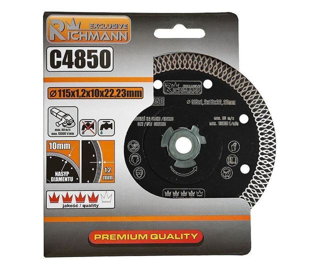 Disc diamantat turbo subtire, placi ceramice, taiere umeda si uscata, set 10 buc, 115 mm/22.23 mm, Richmann Exclusive