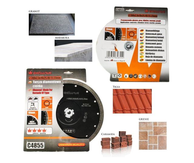 Disc diamantat turbo subtire, placi ceramice, taiere umeda si uscata, 200 mm/25.4 mm, Richmann Exclusive