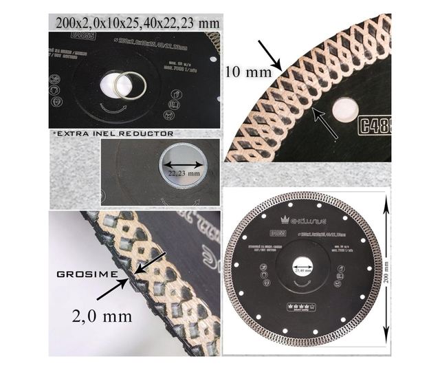 Disc diamantat turbo subtire, placi ceramice, taiere umeda si uscata, 200 mm/25.4 mm, Richmann Exclusive