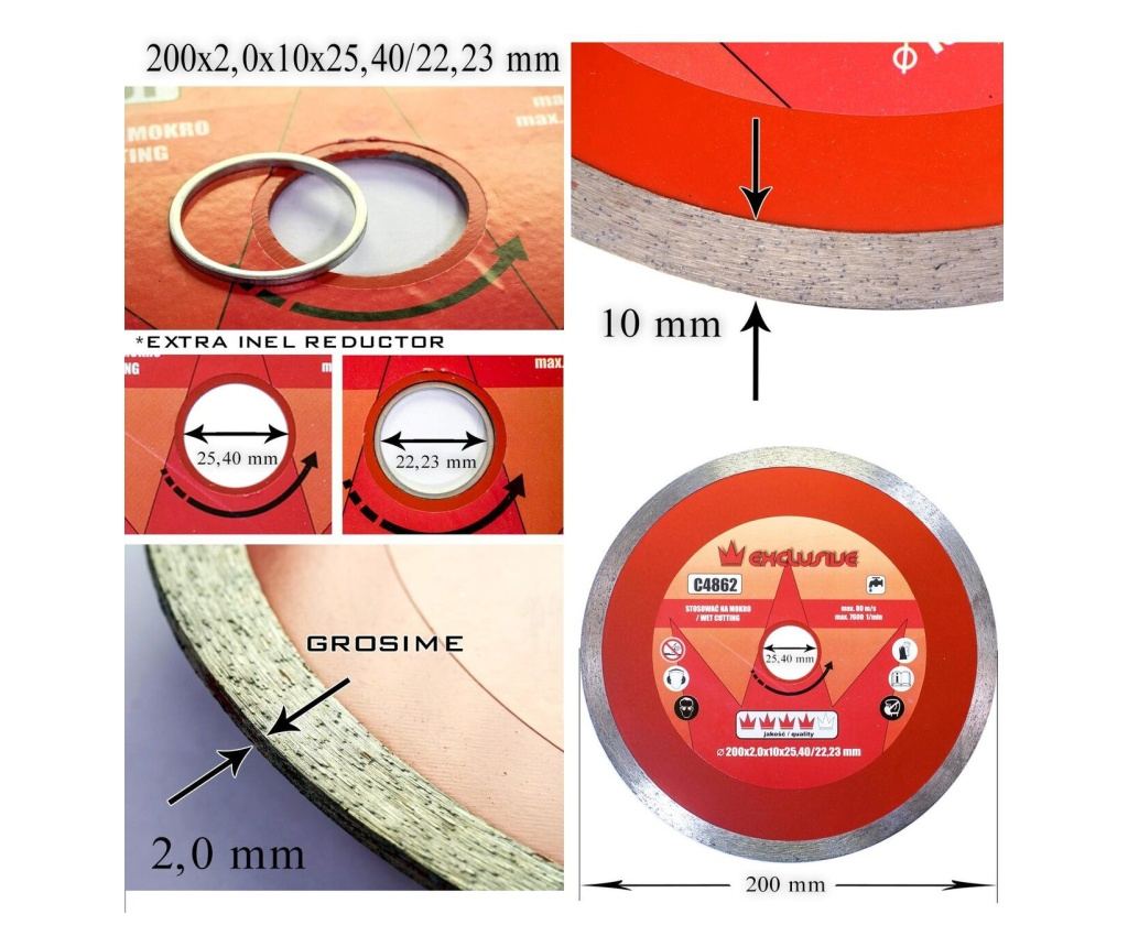 Gyémánt vágóél, kerámia csempékhez, nedves vágás, 200 mm/25.4 mm, Richmann Exclusive - 3