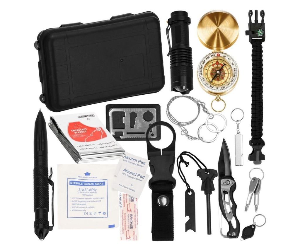 Kit turistic, supravietuire, multifunctional, cu trusa, set 19