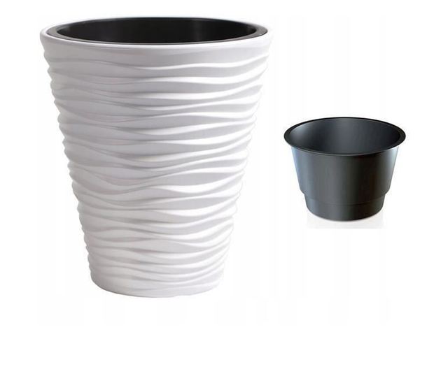 Dekoracyjna Doniczka Okrągła Biała 34,5x38,5 cm Piaskowa