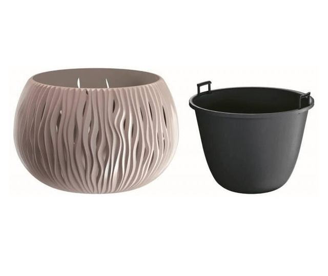 Dekoratív virágcserép, kerek, barna, 20,75 l, 47,8x30 cm, Sandy Bowl