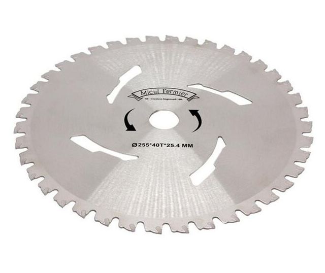 Disc circular vidia pentru motocoasa/trimmer, Micul Fermier, taiere arbusti, 255x25.4 mm, 40 dinti