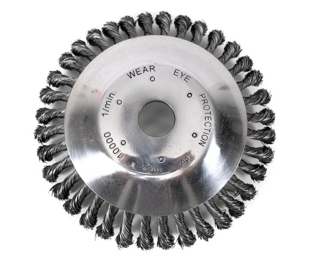 Perie sarma, tip cupa, cu toroane, pentru motocoasa/trimmer, Micul Fermier, 200 mm