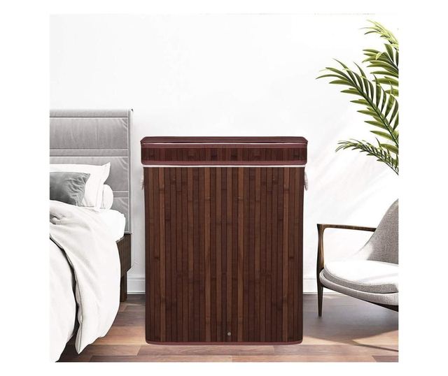 Cos rufe, 3 compartimente, bambus, maro, 100 L, 50x31x63 cm, Springos